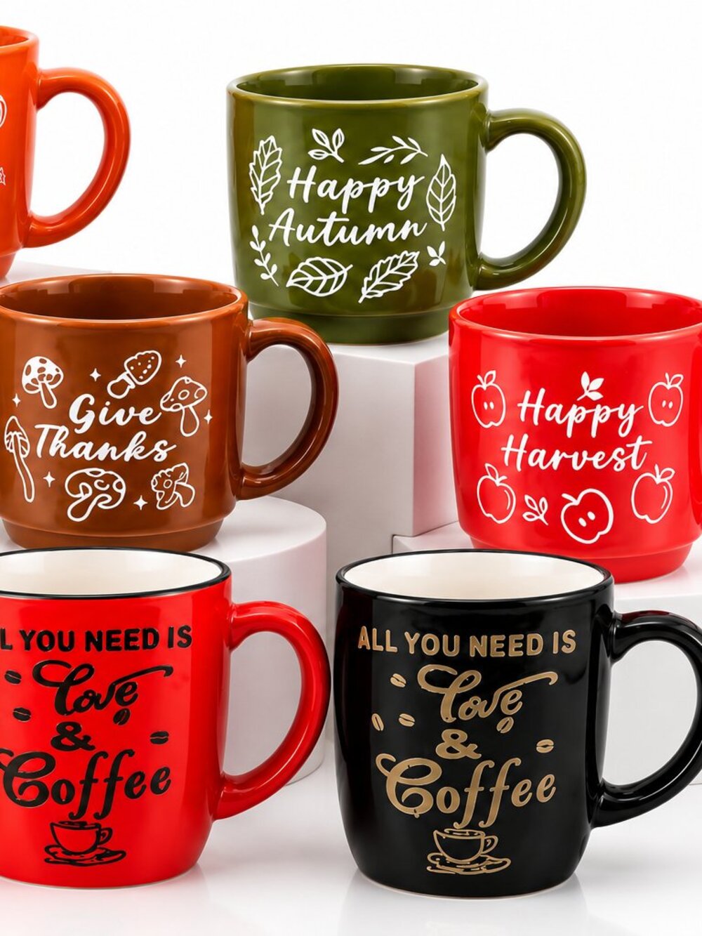 8-Piece Ceramic Coffee Mug Set – Fall, Pumpkin & Love Coffee Cups